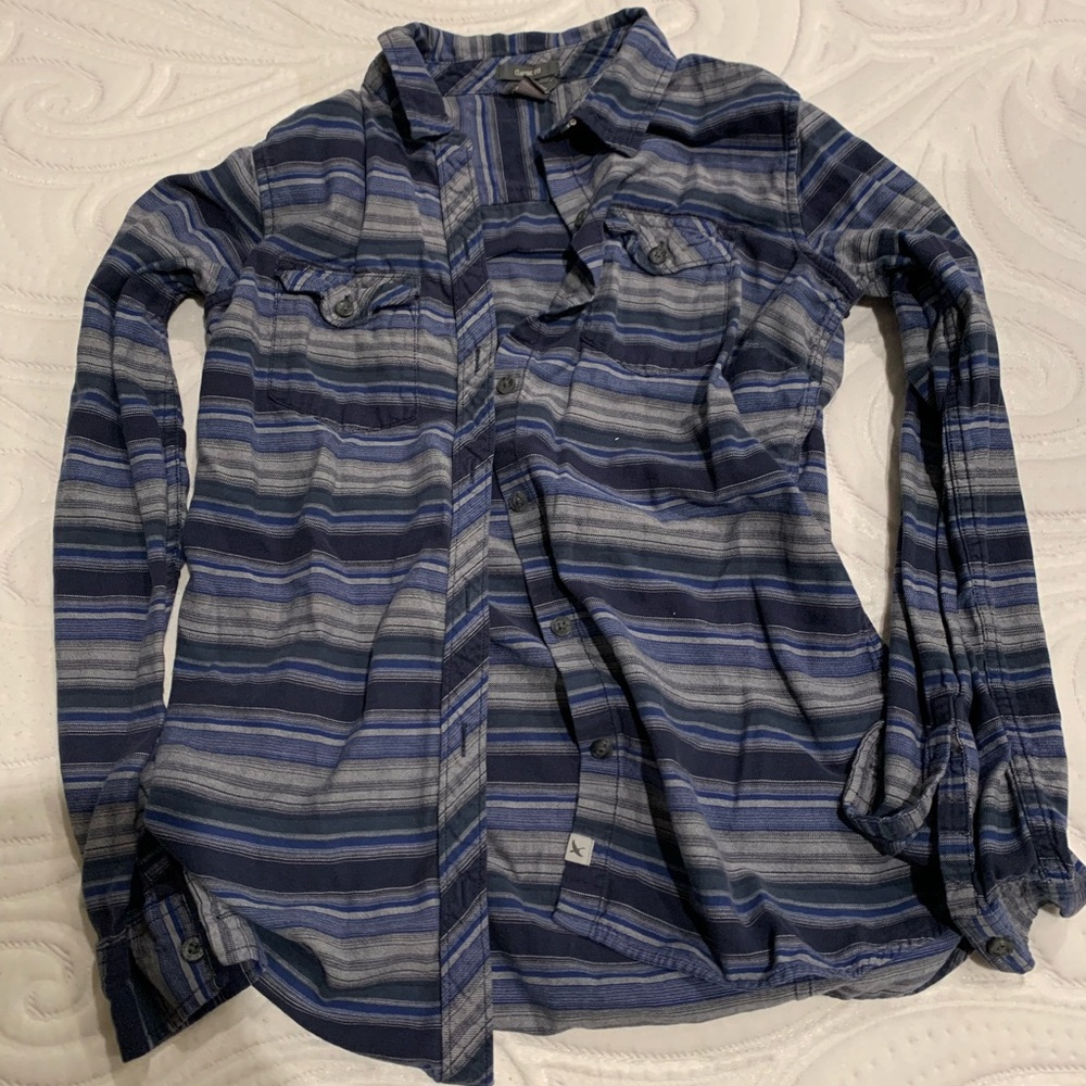Women’s Eddie Bauer Blue Striped Flannel Shirt classic Fit Size Small